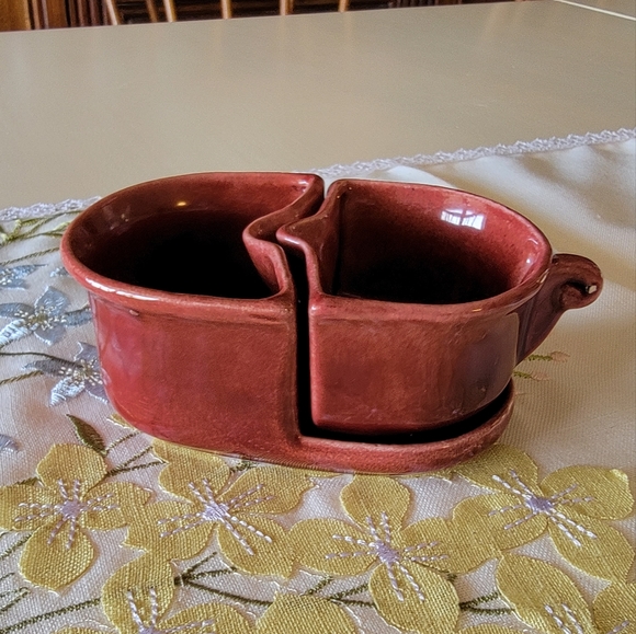 Vintage Burgundy 1930's CamArk Pottery Nesting Creamer Suger Set - Picture 4 of 11